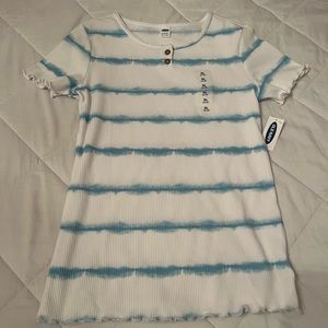 NWT Old Navy youth XL blue and white stripped ribbed t-shirt